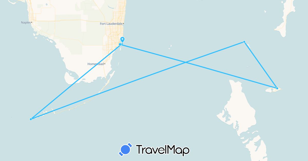TravelMap itinerary: driving, boat in Bahamas, United States (North America)